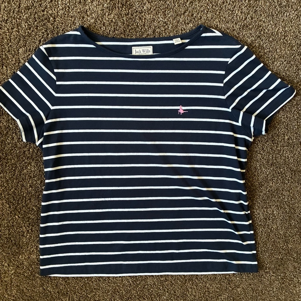 Women’s Jack Wills Navy And White Striped Shirt Sleeve, Size 8